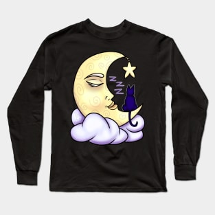Sleeping Moon and Cat Long Sleeve T-Shirt